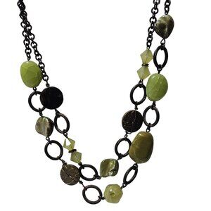 Vintage Green Multi Stone Metal Chain Link Statement Necklace Fashion Jewelry